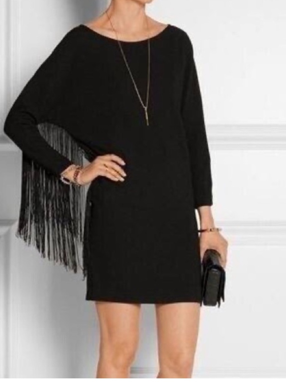 Maje Rodeo Fringed Crepe Mini Dress sz 2/US 6